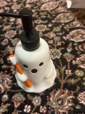 Ceramic Ghost Soap Dispenser with Orange Accent